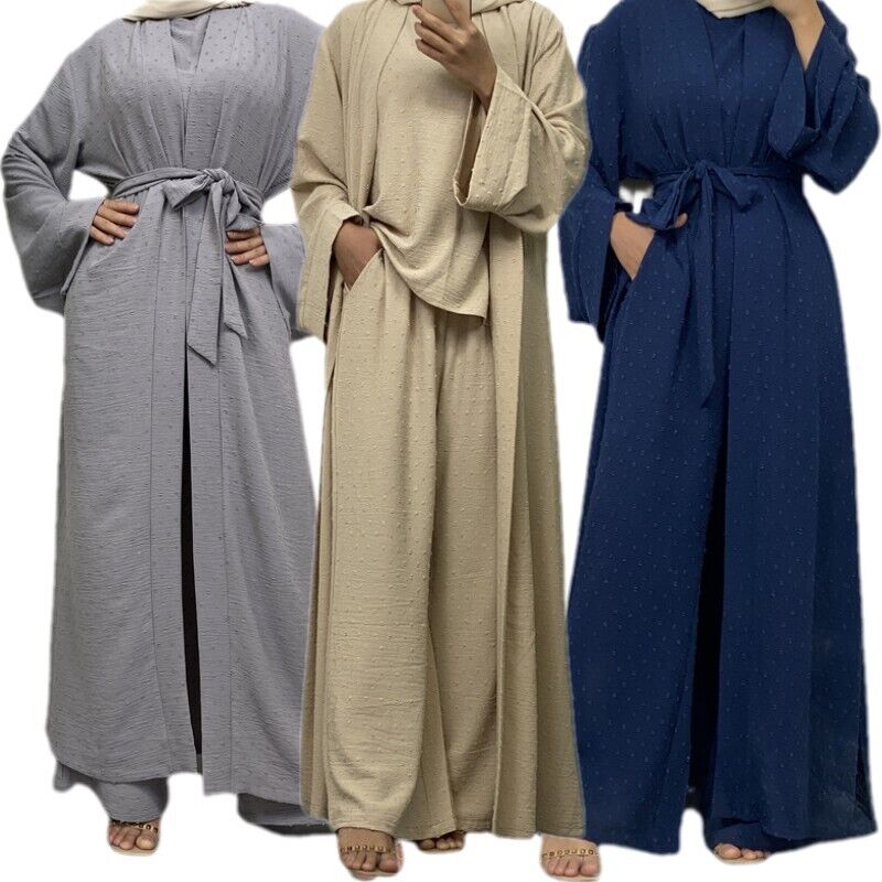 3 Piece Sets Abaya Muslim Women Tops+Long Pants Ki..